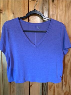 GAP Women's V-Neck Linen Tee in Bright Purple